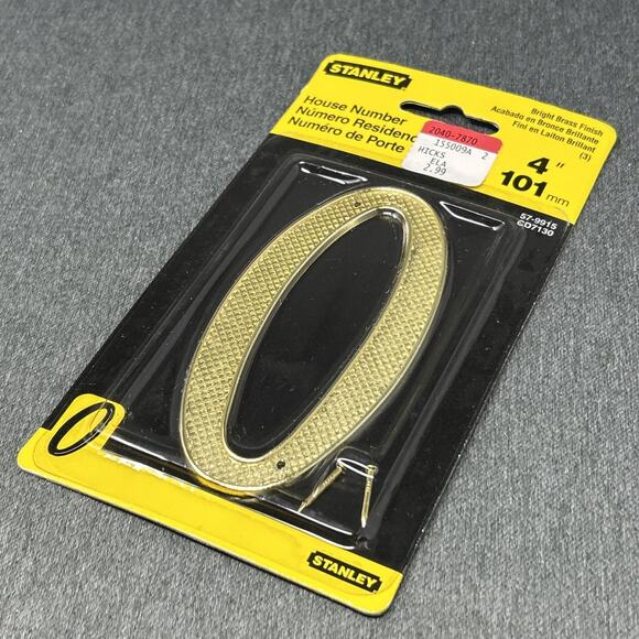 Vintage 2002 Stanley House Number ZERO 0 Brass Finish 4" NOS USA Packaged - Picture 7 of 9